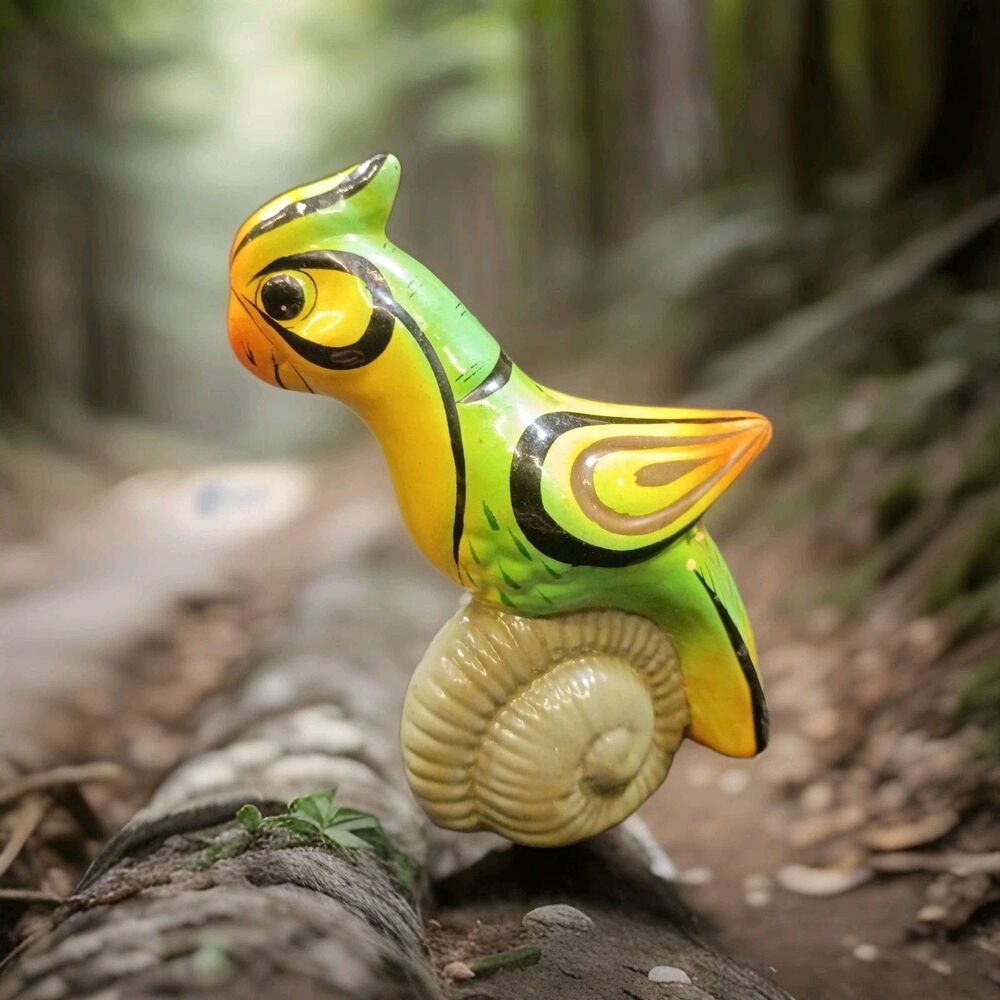 Vintage Mexican Folk Art Hand Painted Perched Cockatoo On Shell by Vicman